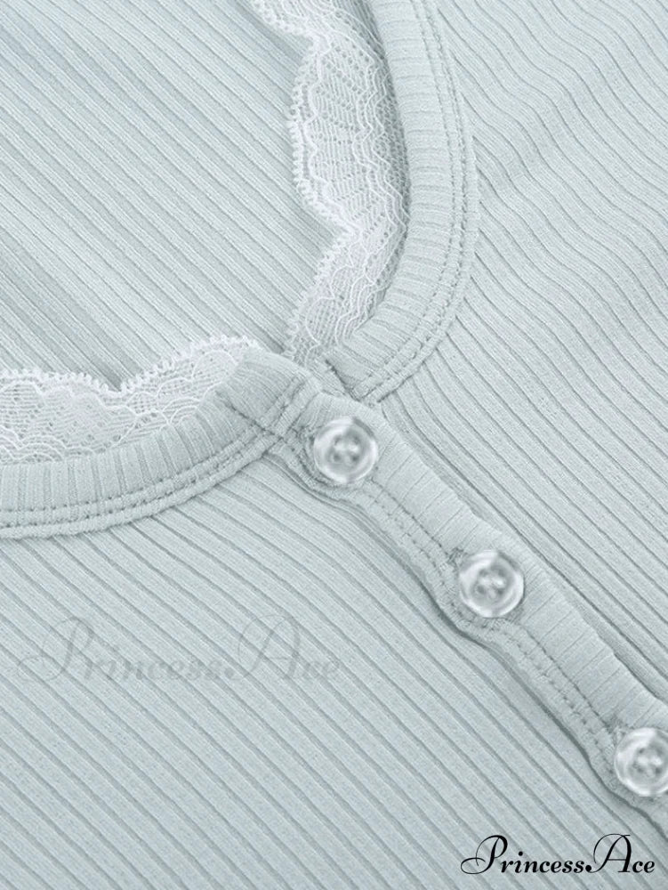 Lace Trim Graceful Knit Crop Top Sweaters