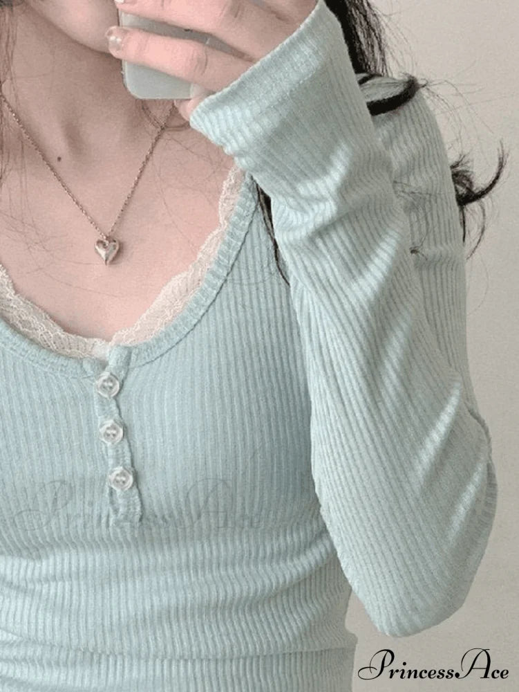 Lace Trim Graceful Knit Crop Top Sweaters