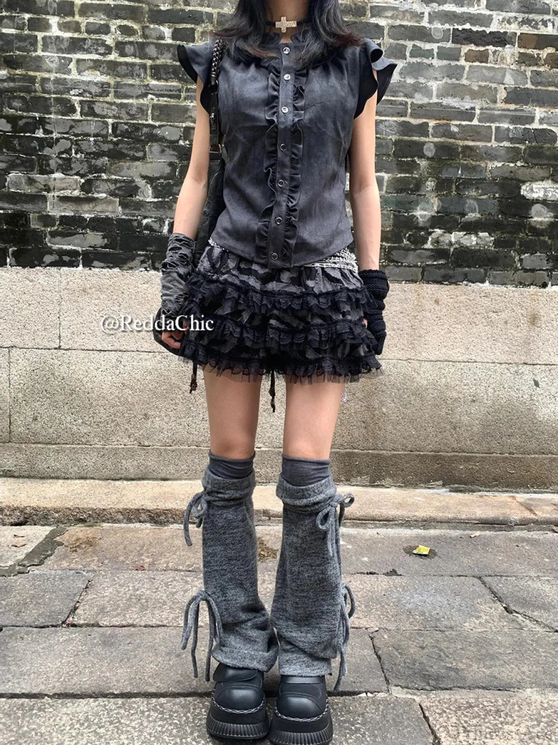 Lace Trim Puffy Ruffle Skirt