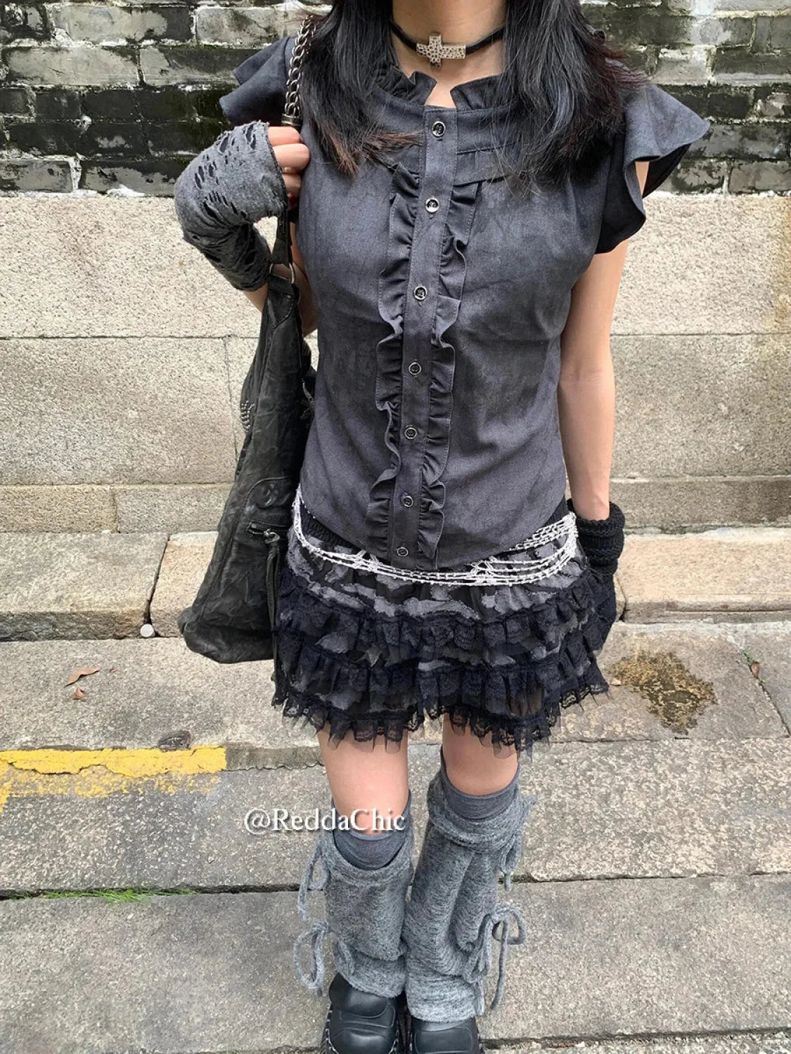 Lace Trim Puffy Ruffle Skirt