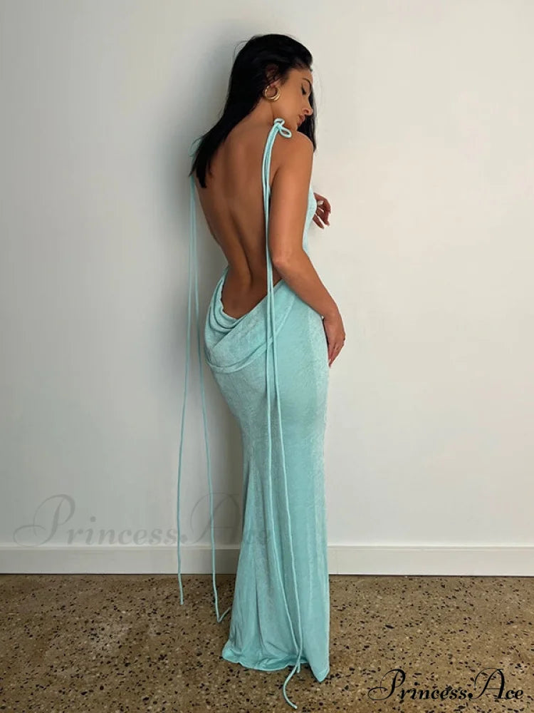 Lace-Up Backless Dress M / Royal Blue Party Dresses-L