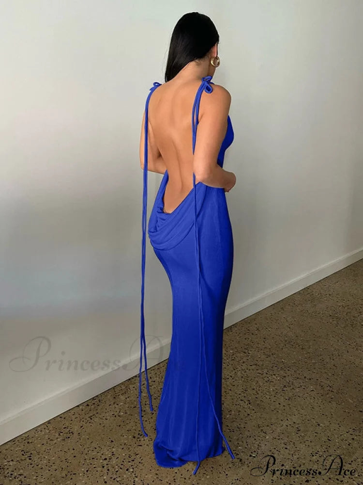 Lace-Up Backless Dress S / Purple Party Dresses-L