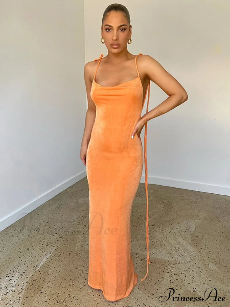 Lace-Up Backless Dress S / Red Party Dresses-L