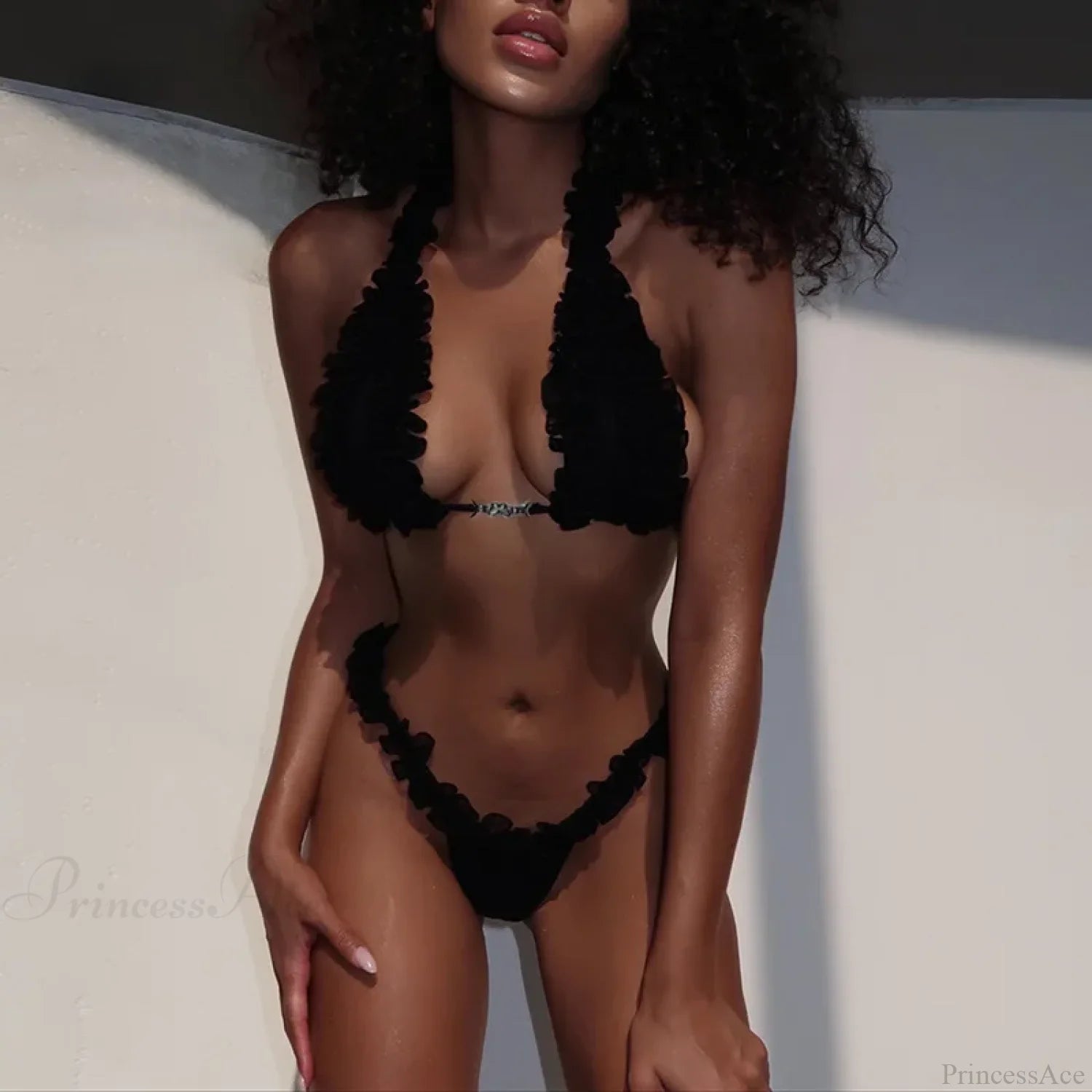 Lace Up Brazilian Bikini Set Black / S