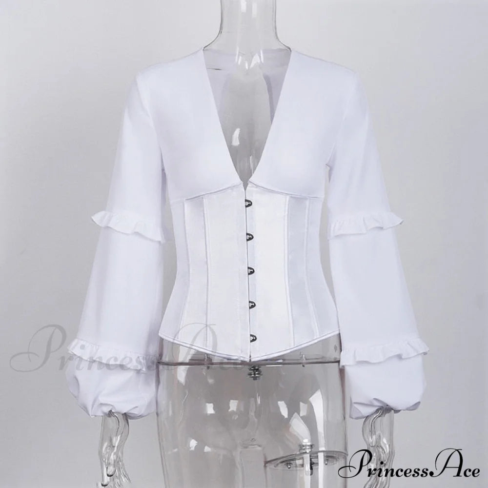 Lace Up Corset Charming Long Sleeve Blouse Shirts & Tops