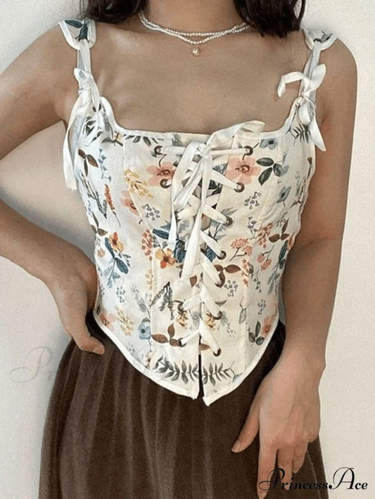 Lace Up Floral Trendy Black Mini Dress White / S Tops&Tees