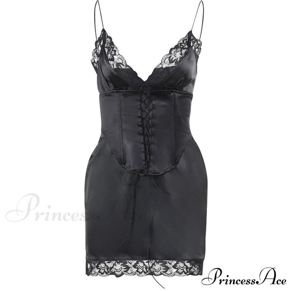 Lace Up Front Cami Dress With Contrast M / White Lace Up Short Mini Dress