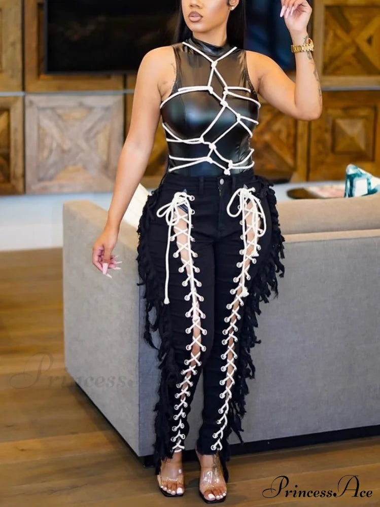 Lace Up Graceful Tank Top Black / S Jeans