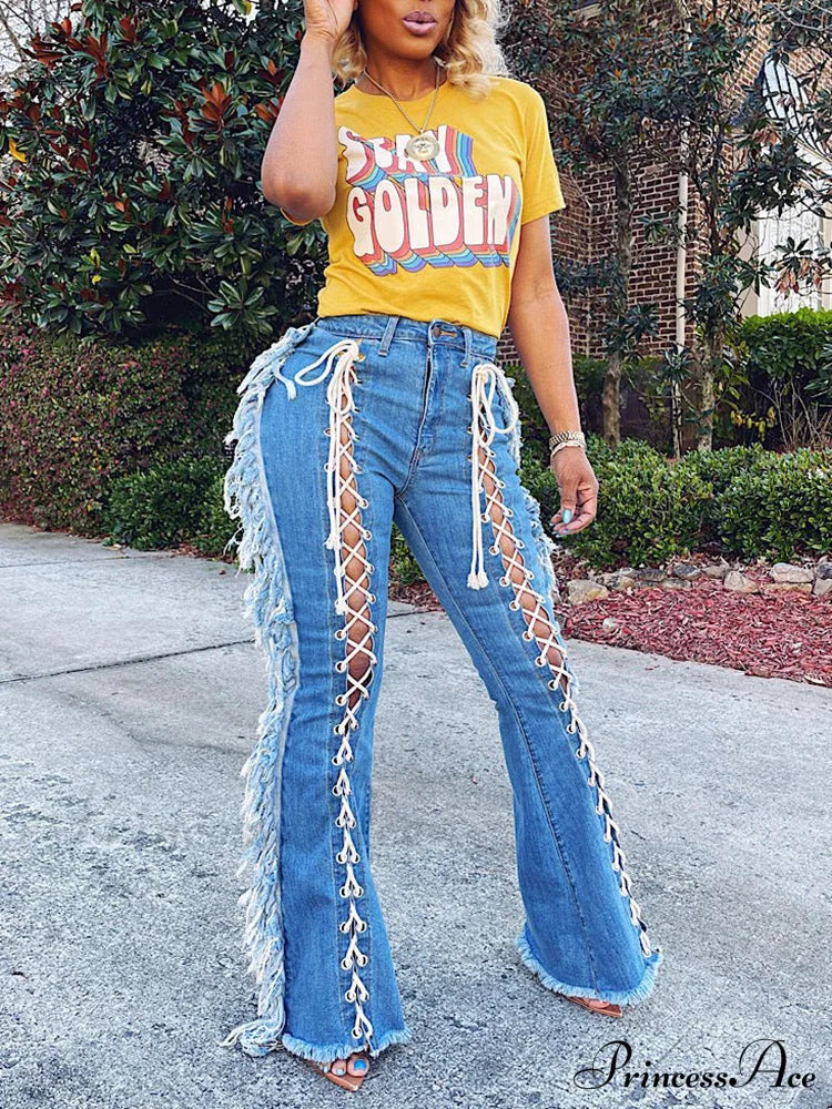 Lace Up Graceful Tank Top Jeans