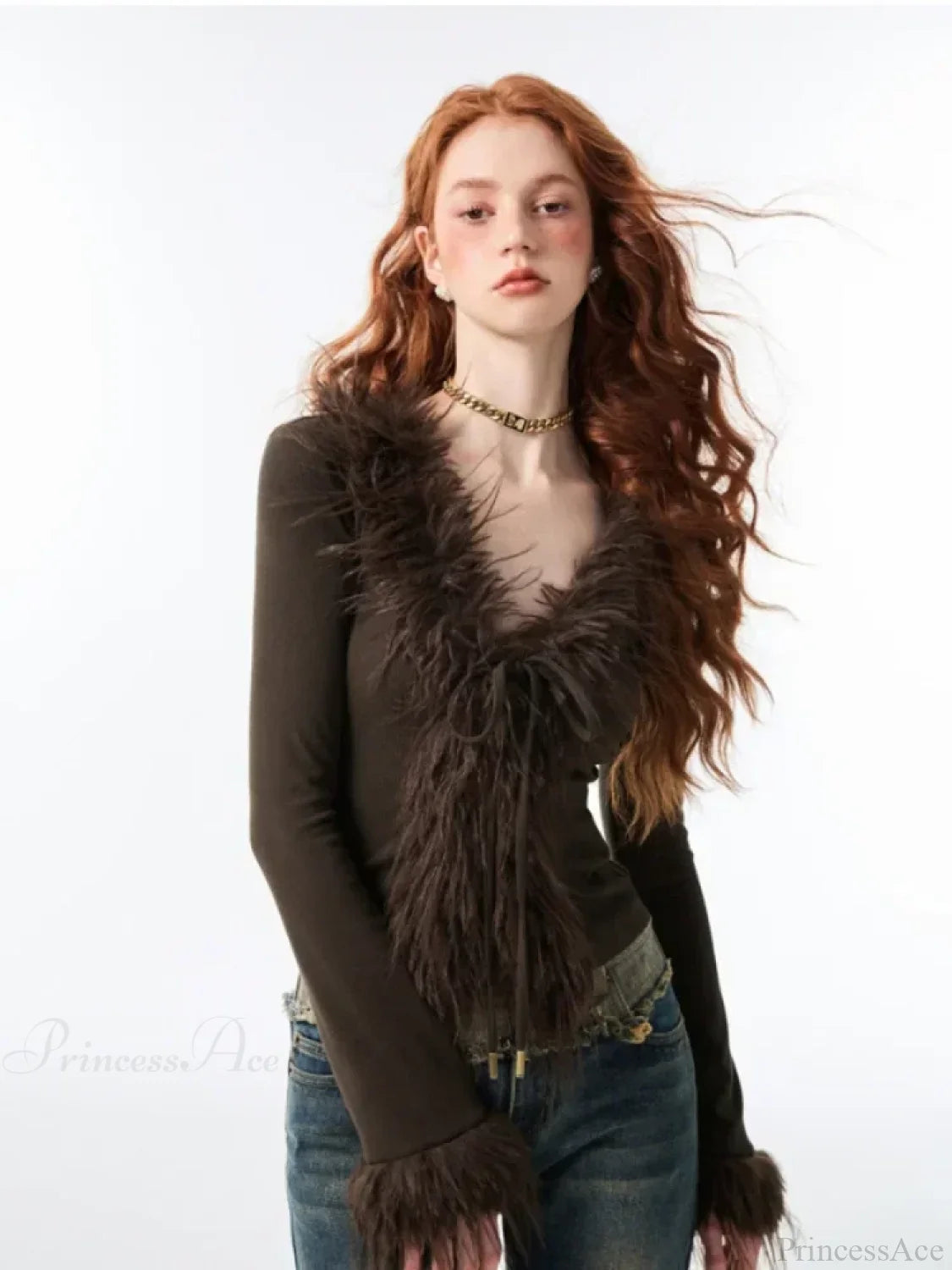 Lace Up Plush V-neck Cardigan