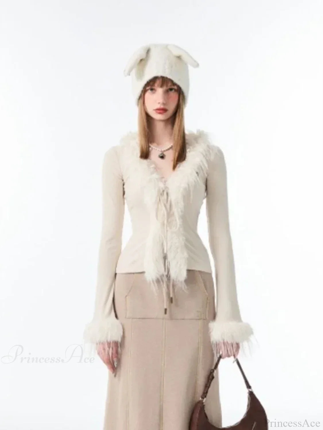 Lace Up Plush V-neck Cardigan