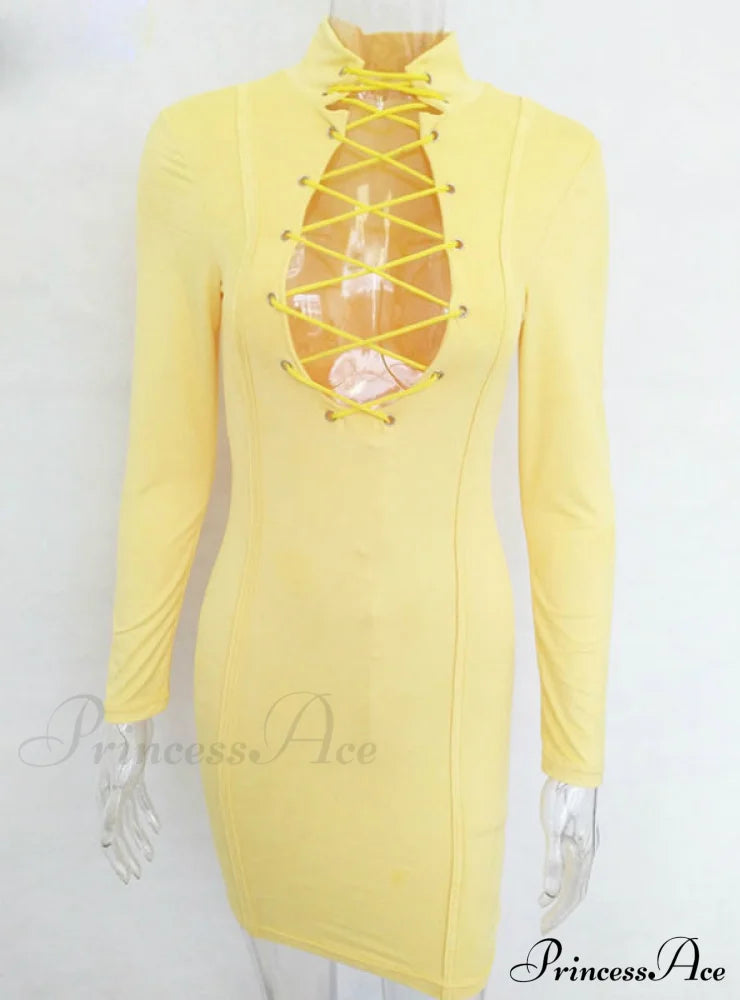 Lace Up Sheath Mini Dress With Long Sleeves S / Gray Dresses