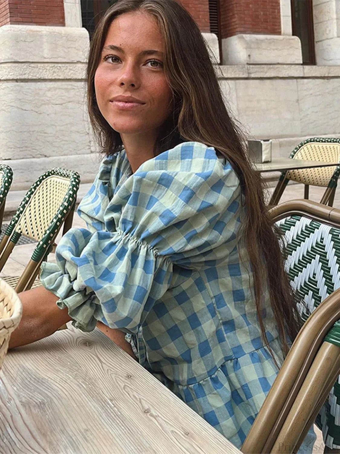 Lace-Up Tie-Up Puff Sleeve Midi Blouse blouse-250223