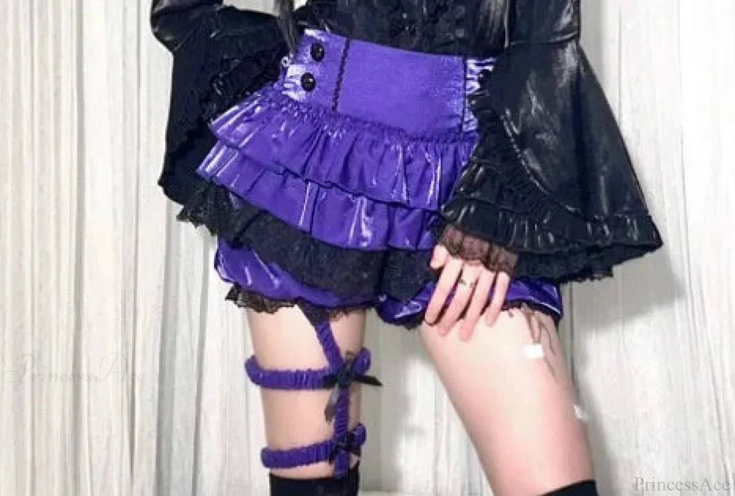 Lacy Patch Velvety Blouse Top black purple / M