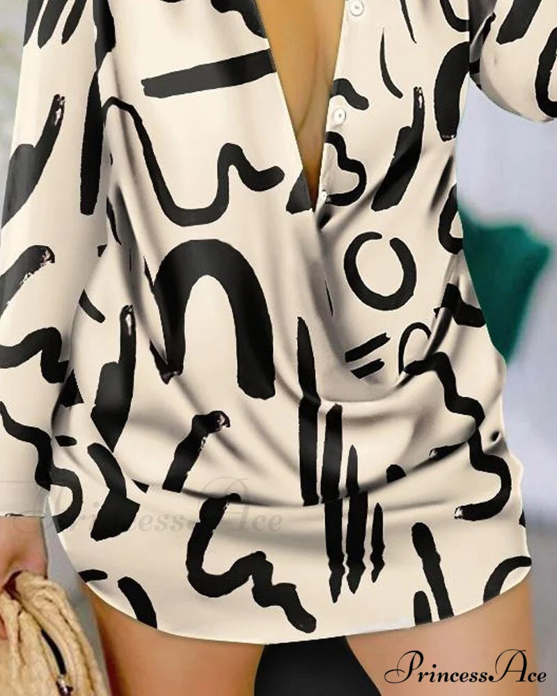 Ladies Arm Workplace Long Patterned Casual Blouse Elegant Fall Gown Temperament 2 / S