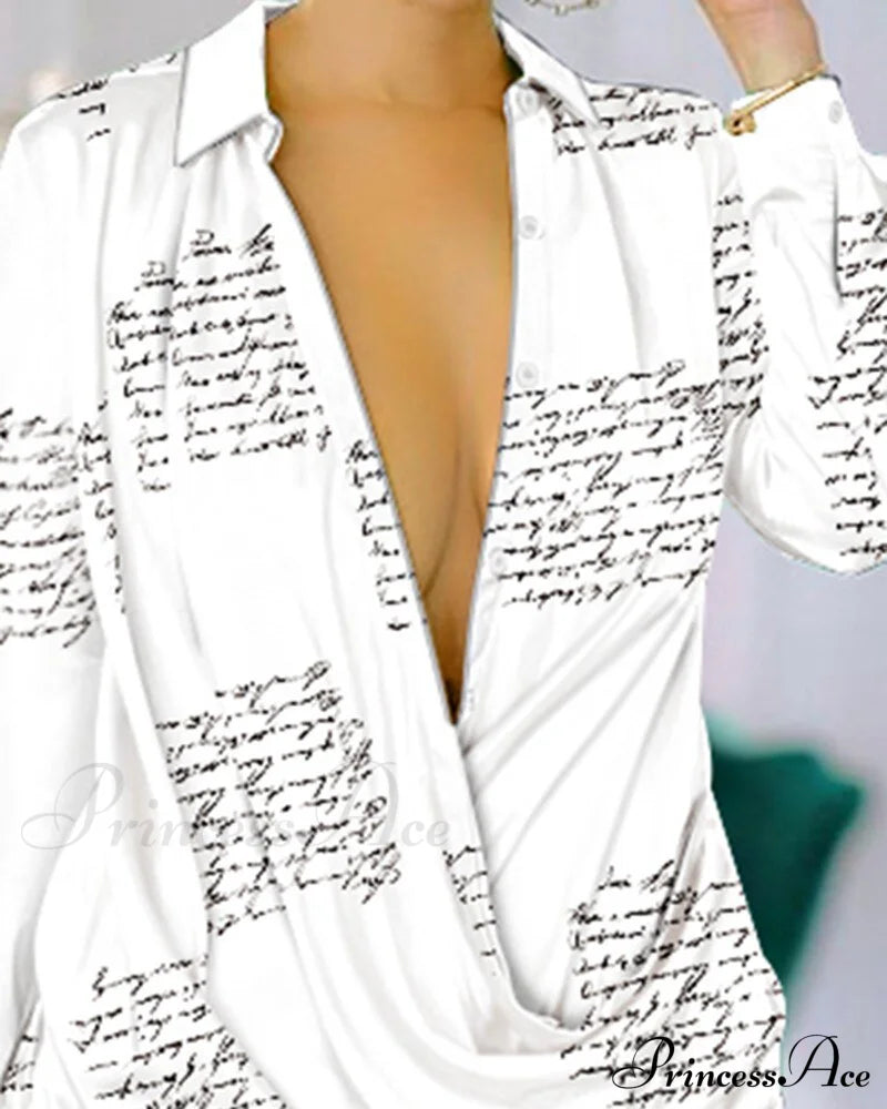 Ladies Arm Workplace Long Patterned Casual Blouse Elegant Fall Gown Temperament 4 / S