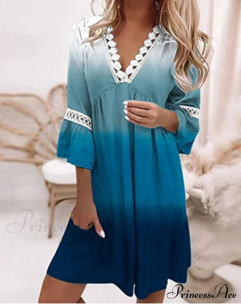 Ladies Warm-Season Sundress Loose Lace V-Neck Dress S / Khaki Dresses