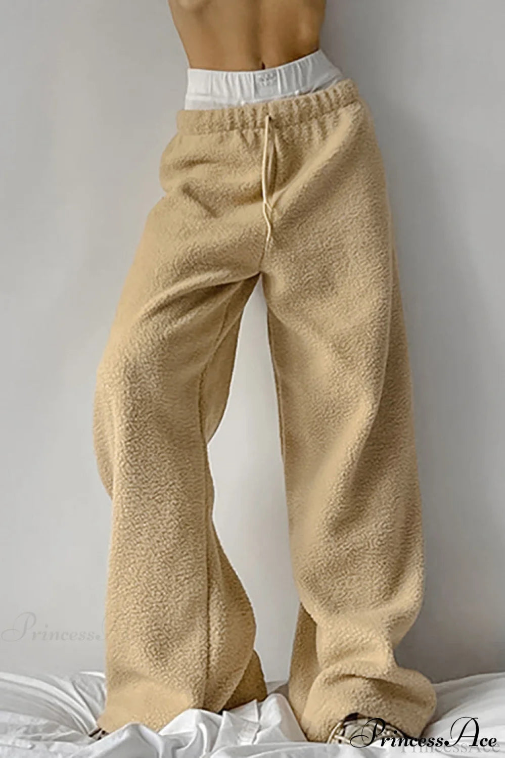 Lamb Fleece Casual Tie Waist Sports Pants