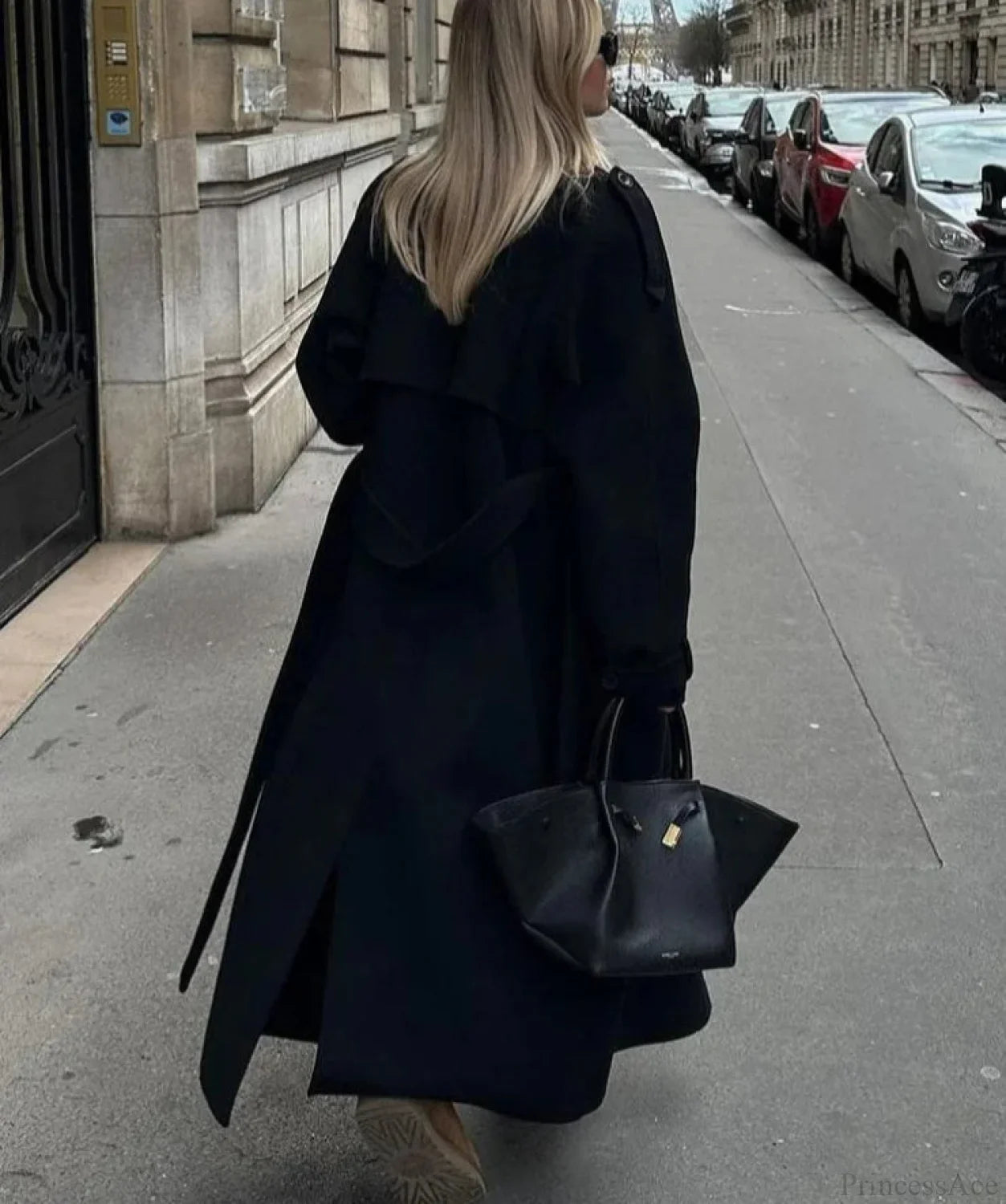 Lamb Wool Patchwork Leather Belted Overcoat