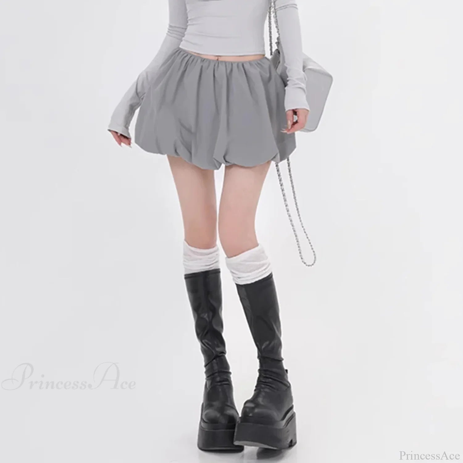 Lantern Puffball Elastic Skirt GRAY / S skirts-250223