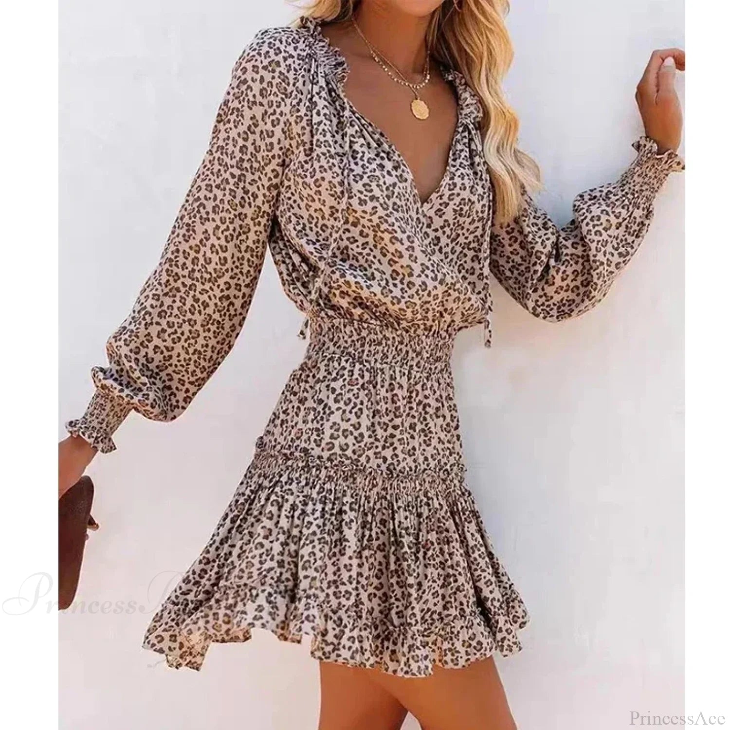Lantern Sleeve Leopard Boho Dress bohodress-250126