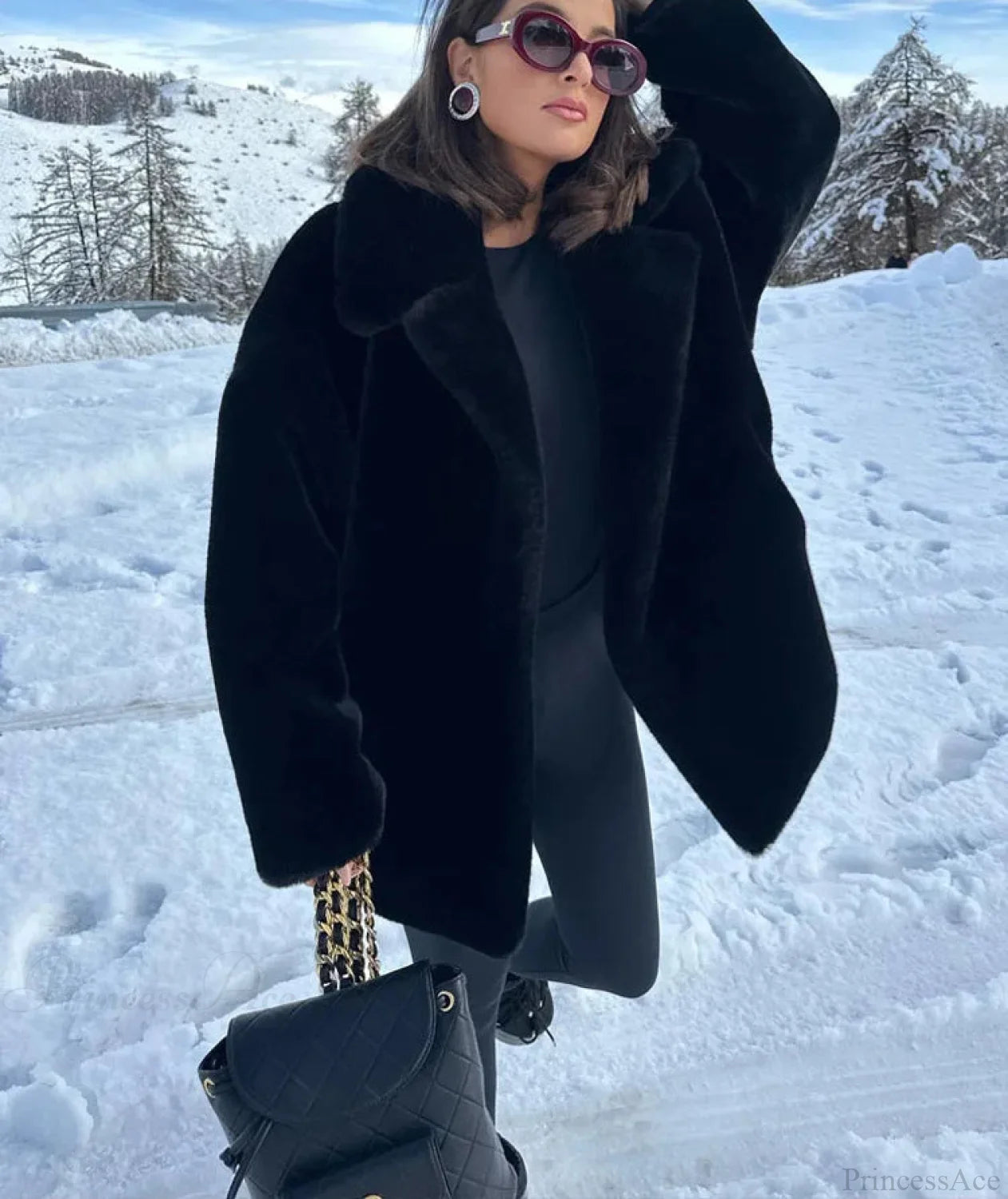 Lapel Faux Fur Vintage Coat Coats-241208