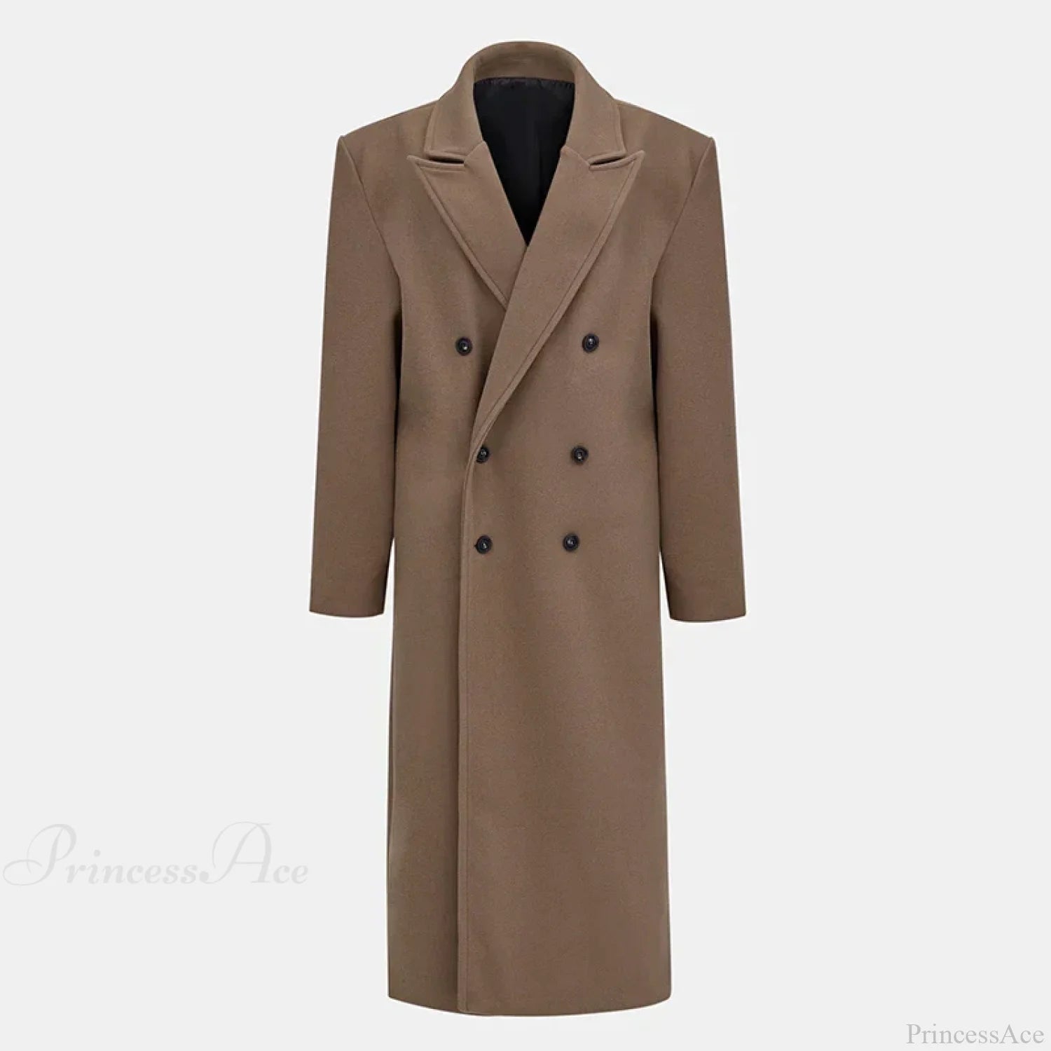 Lapel Woolen Double-Breasted Shoulder Pad Overcoat Khaki / S
