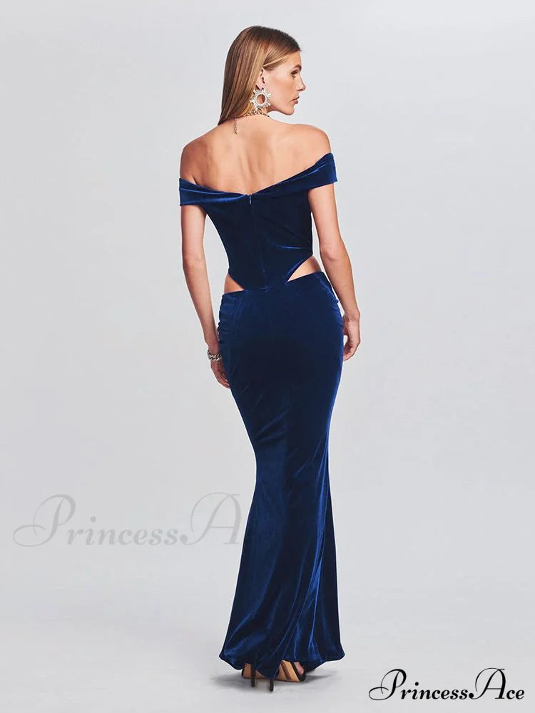 Lara Glitter Stylish Velvet Mermaid Dress S.o. Long Dresses