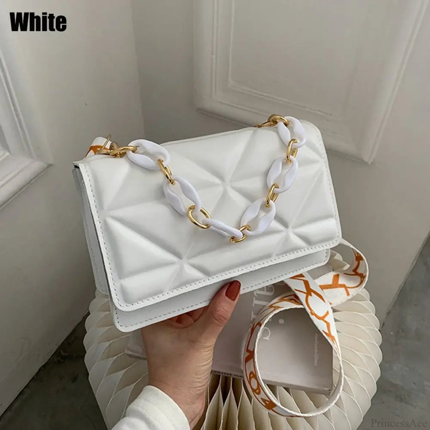 Large Capacity PU Leather Casual Crossbody White crossbody-250126