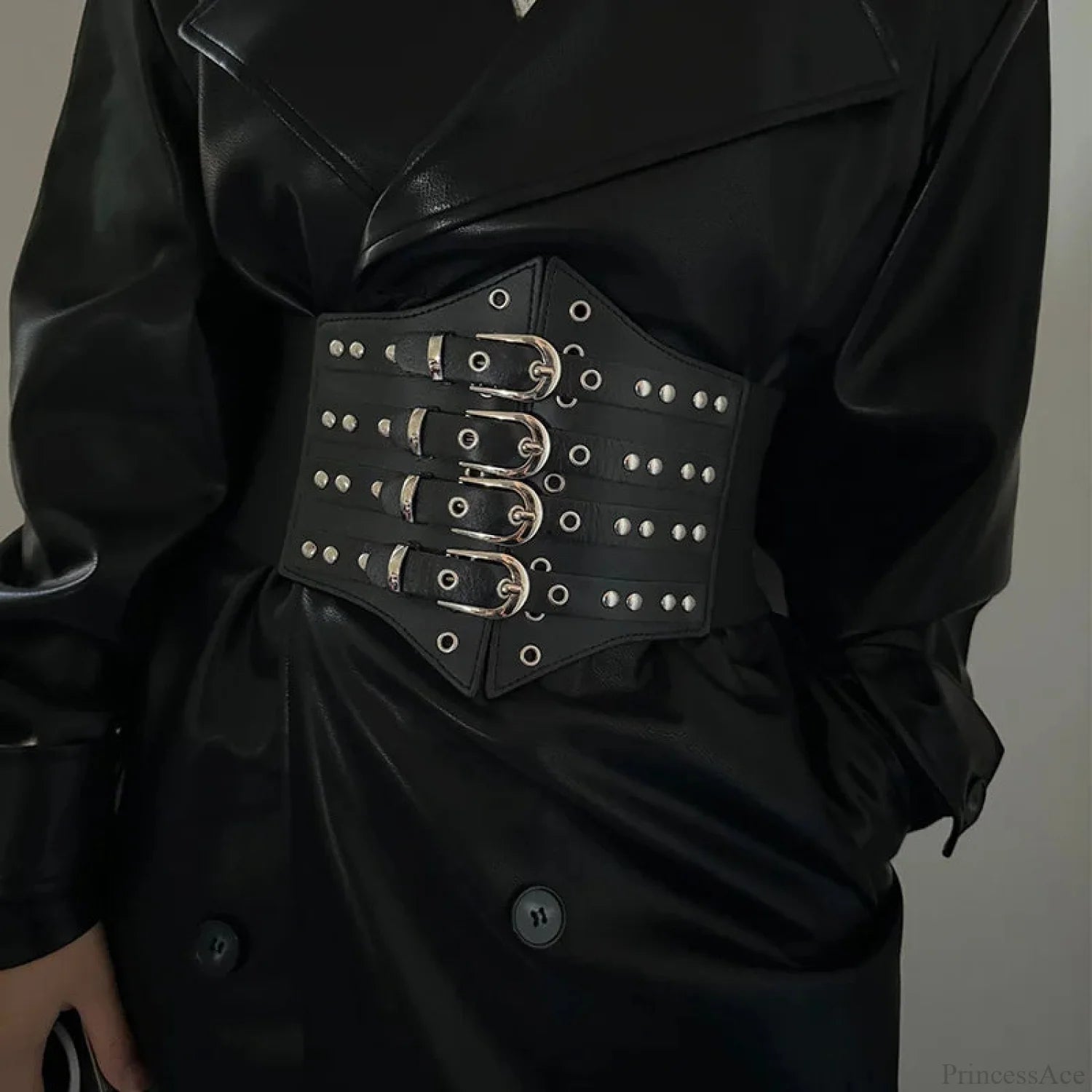 Large Gothic Ebony Leather Punk Corset Belt Black / 72cm