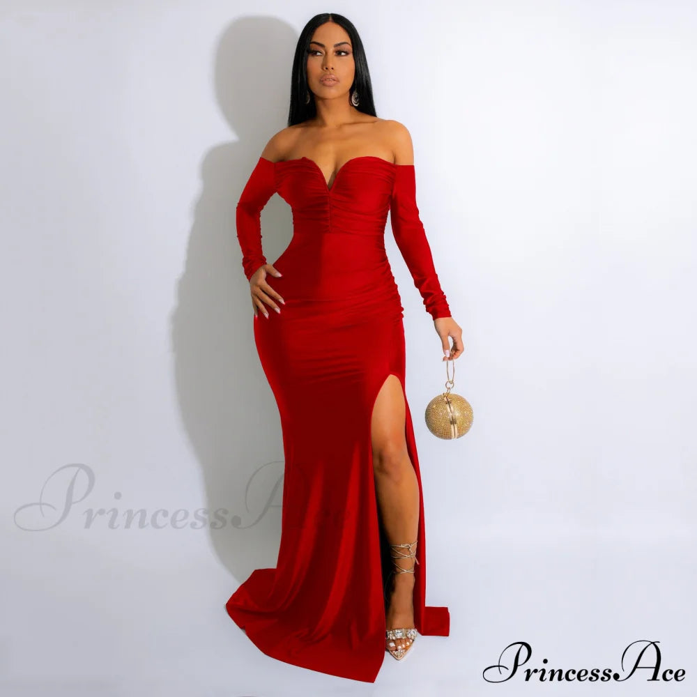 Larsa Formal Velvet Charming And Lace Mermaid Dress Red / S S.o. Long Dresses