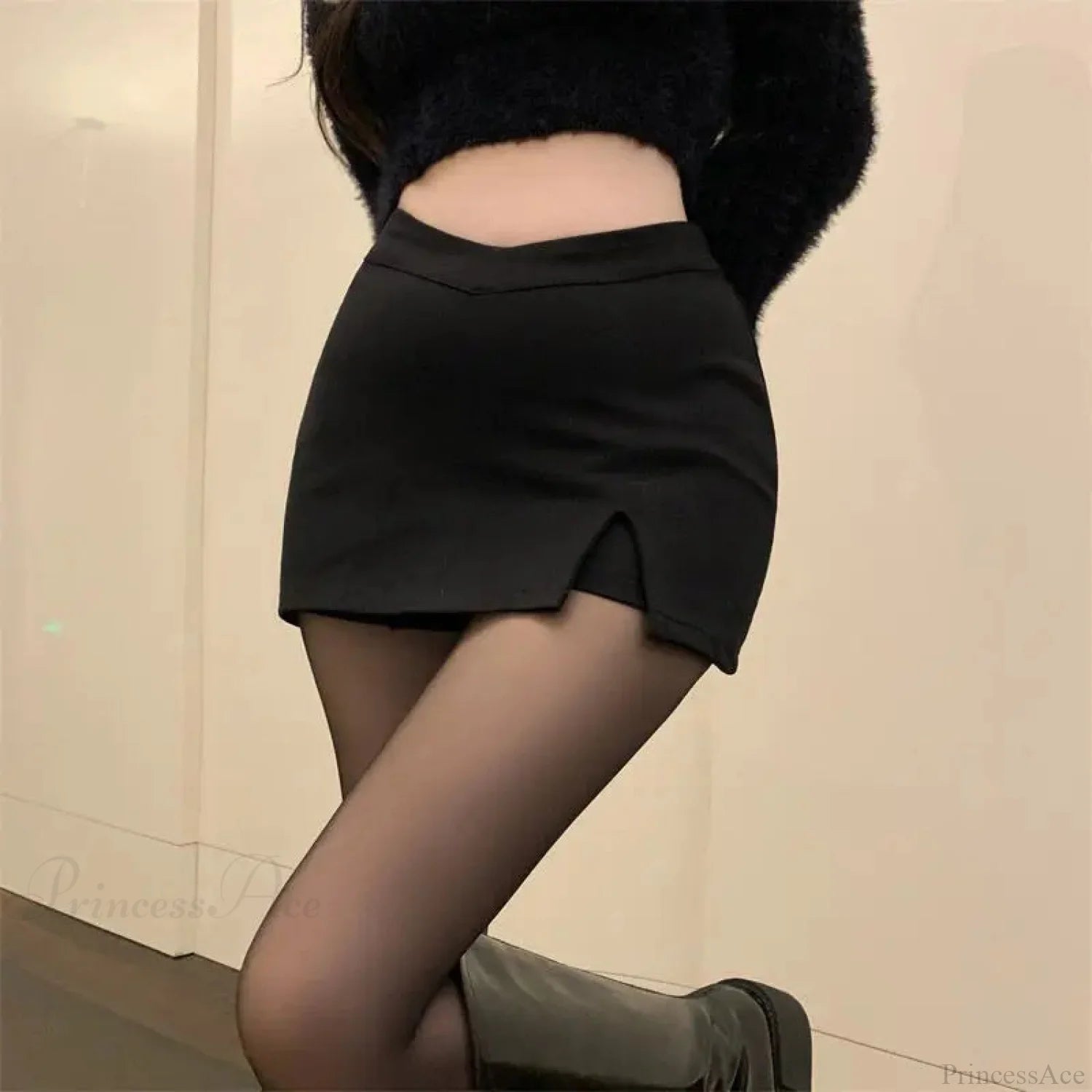 Leather Pleated Skirt Black / S