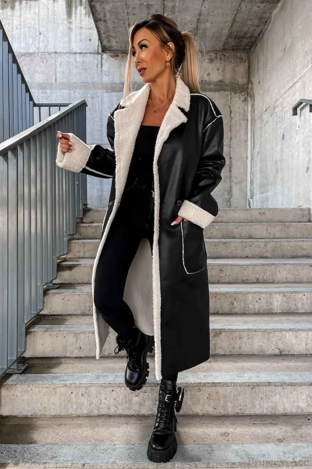 Leather Thickened Trench-Inspired Relaxed Tie Waist Overcoat