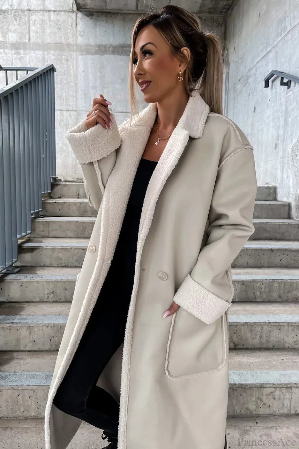 Leather Thickened Trench-Inspired Relaxed Tie Waist Overcoat