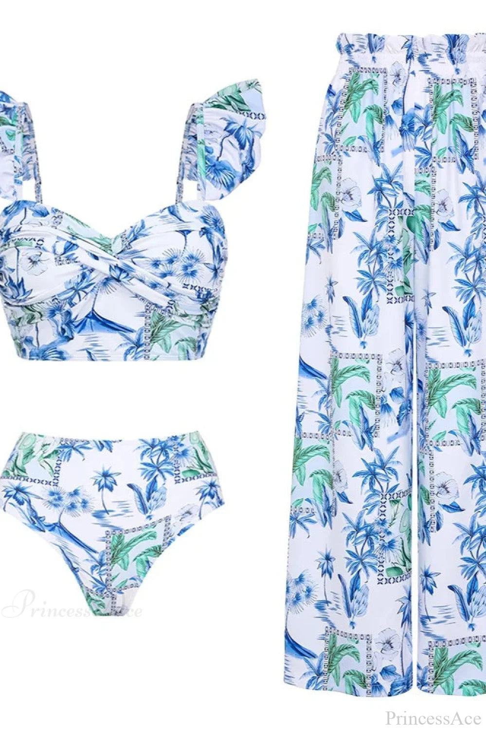 Lemon Floral Sling Sarong Two Piece Set Blue3 / S