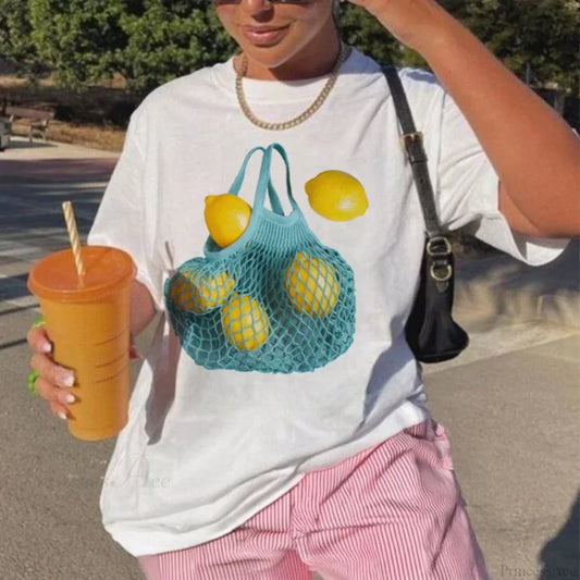 Lemon Print Grunge Fruit T-shirt WHITE / S t-shirt-250223