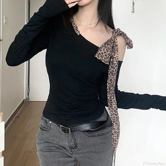 Leopard Bandage Knit Top Black / S