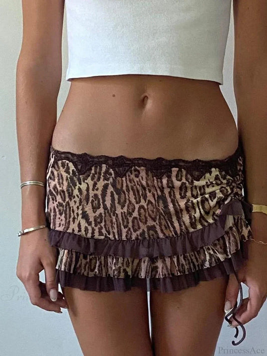 Leopard Drawstring Retro Skirt Brown / S skirts-250223