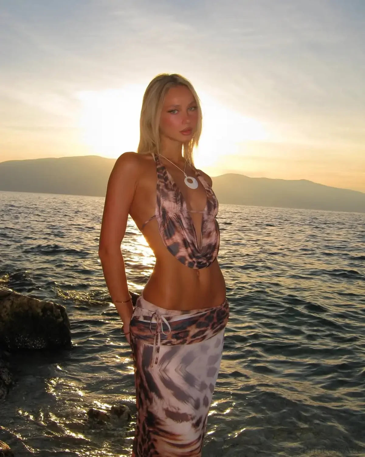 Leopard Lace Up Skirt Three Piece Swimsuit