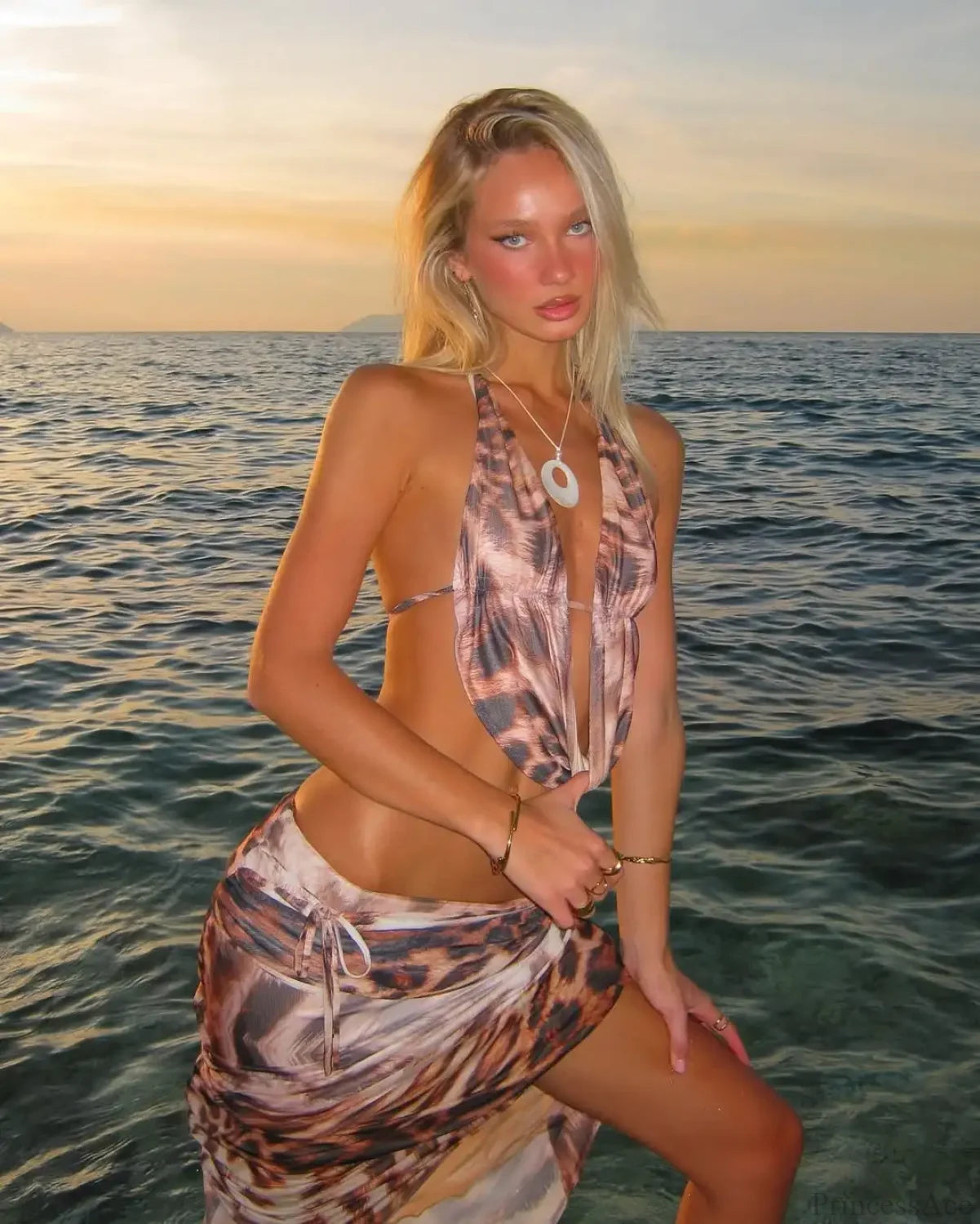 Leopard Lace Up Skirt Three Piece Swimsuit