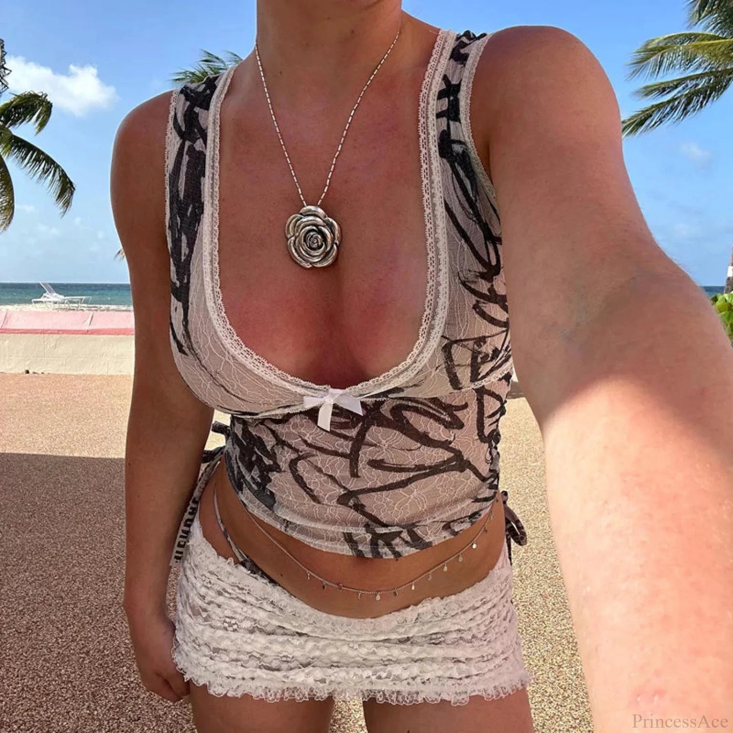 Leopard Pattern Bow Trim V Neck Coquette Slim Fit Y2K Aesthetic Crop Top croptop-250126