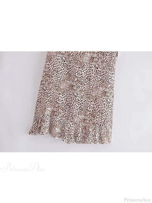 Leopard Print Beach Bohemian Skirt Ruffles Split Asymmetrical Maxi Boho Skirt skirt-250126