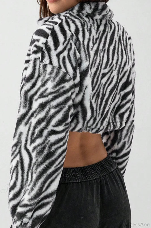 Leopard Print Fur Fleece-Lined Thickened Fluffy Jacket