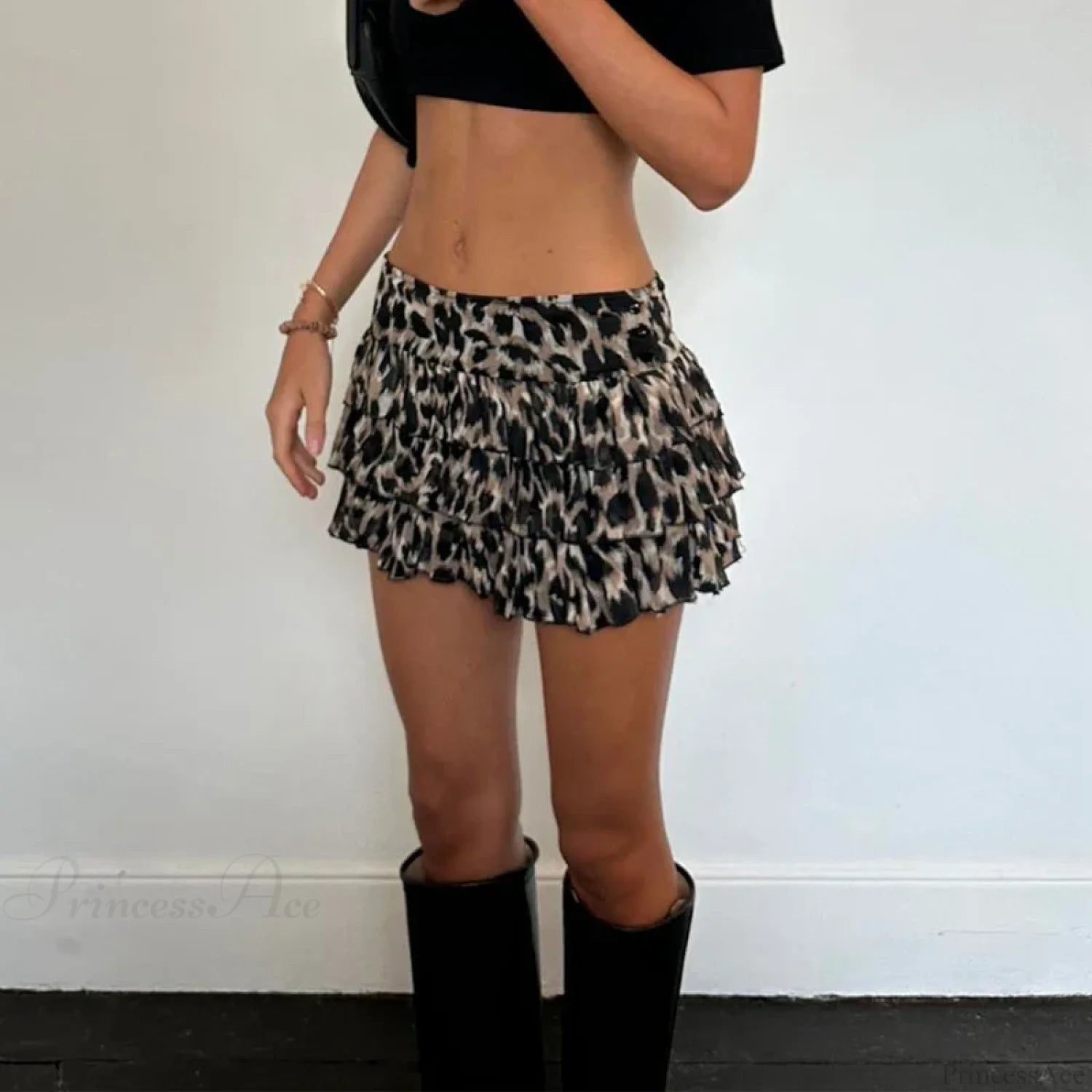 Leopard Print Ruffle Retro Skirt skirts-250223
