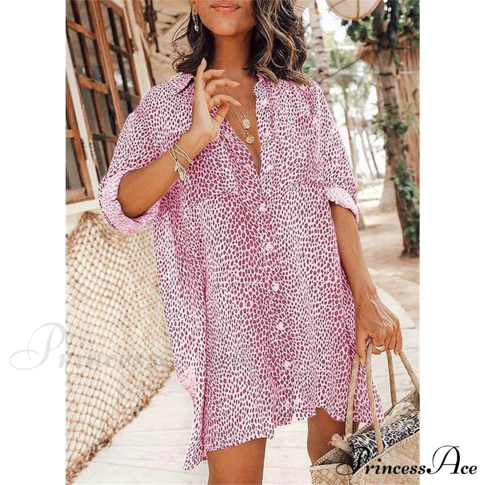 Women's Casual Leopard Print Shirt Dress Pink __stock:200 casual dresses clothes dresses refund_fee:1200