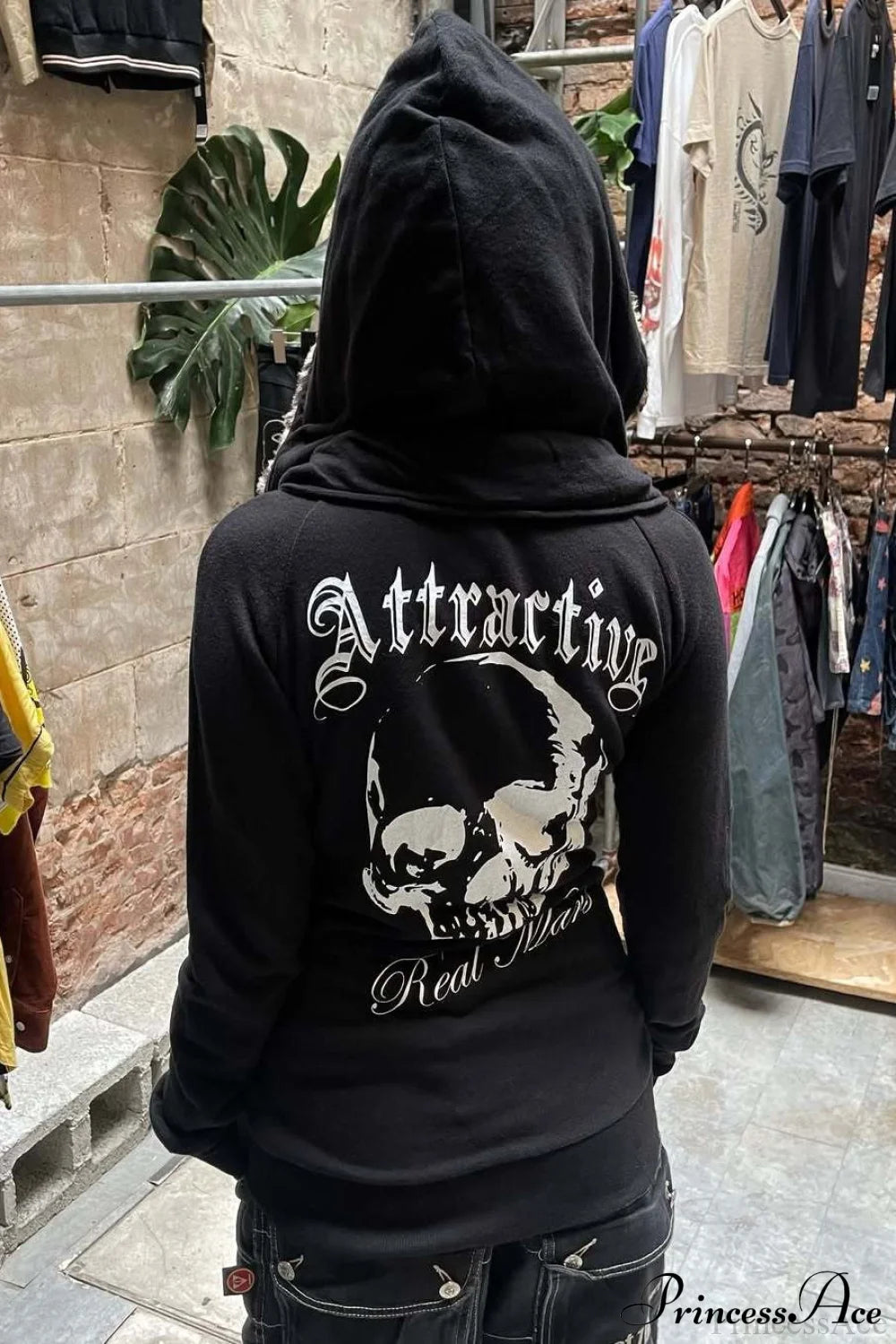 Leopard Print Streetwear Slim Asym Zip Hoodie