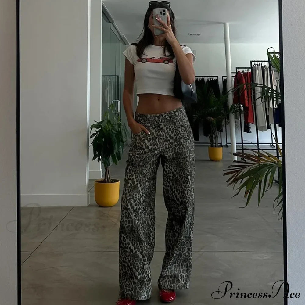 Leopard Print Stylish Straight Trousers Long