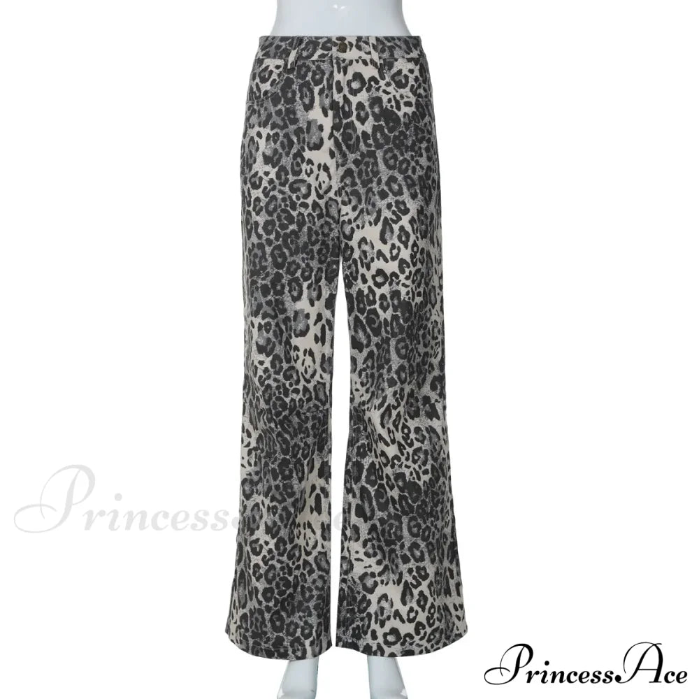 Leopard Print Stylish Straight Trousers Long