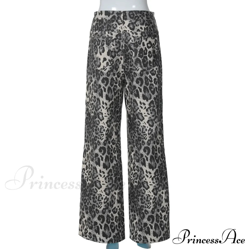 Leopard Print Stylish Straight Trousers Long