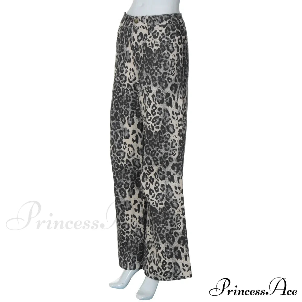 Leopard Print Stylish Straight Trousers Long